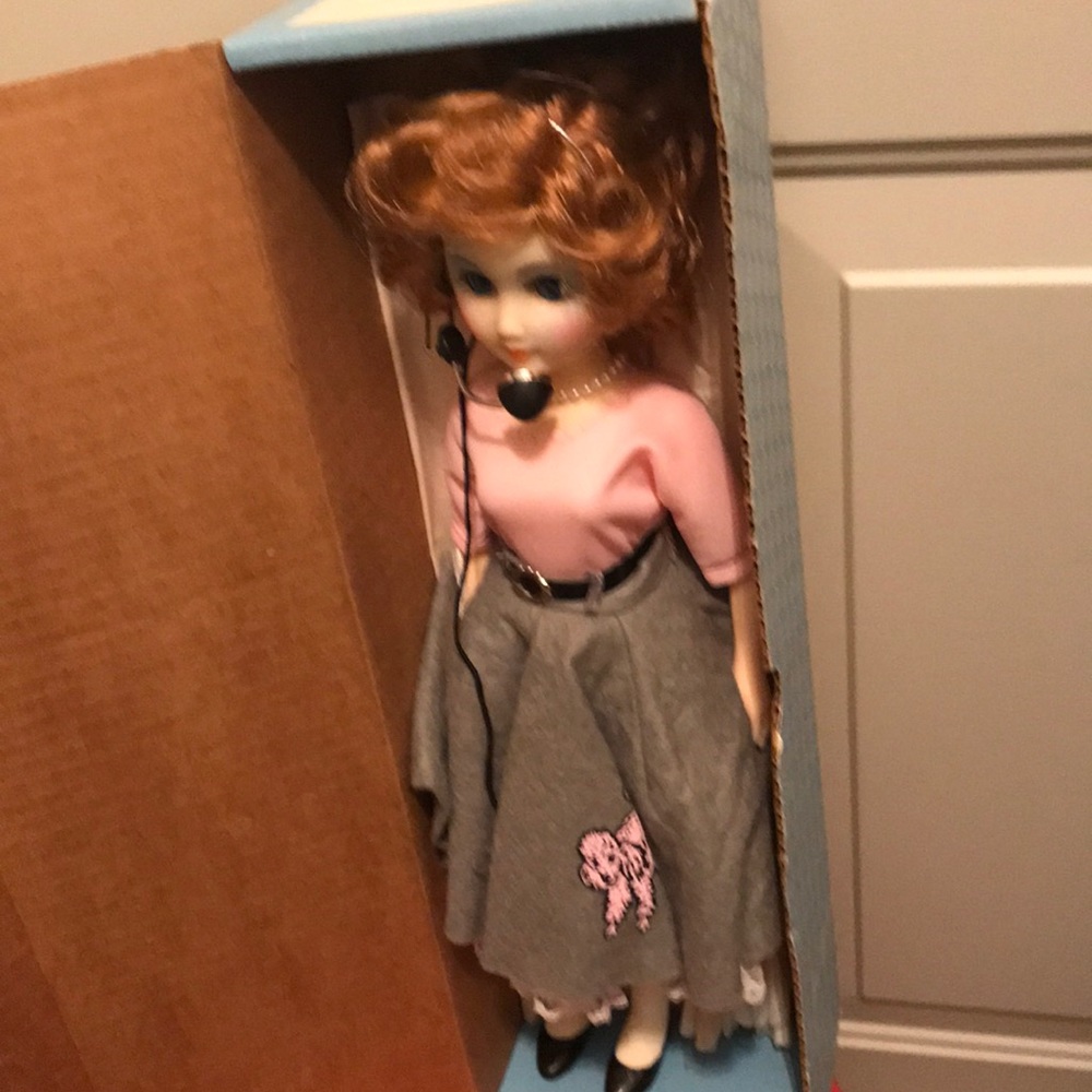 Bell System 50’s telephone operator 15”vinyl doll in 1957 poodle skirt and gear